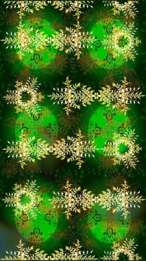 Noel stili. Yeşil, mavi ve sarı renkli kar taneleri. Raster illüstrasyonu.