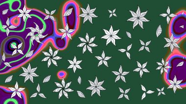 Yeşil renkli etnik çiçeklerle süslenmiş zarif bir eskiz şekli. Raster Çiçek İllüstrasyonu güzel tekstil..