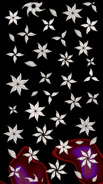 Çiçek buketleriyle klasik bir eskiz şekli. Siyah renklerde. Raster illüstrasyonu.