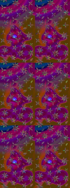 Çiçeksel çizim kalıbının yansıması. Vadinin çiçekleri mor renklerde.