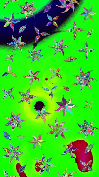 Raster illüstrasyonundaki çiçek desenli çizim. Yeşil renkte çiçekler.