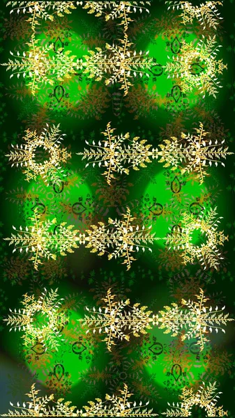 Noel stili. Yeşil, mavi ve sarı renkli kar taneleri. Raster illüstrasyonu.