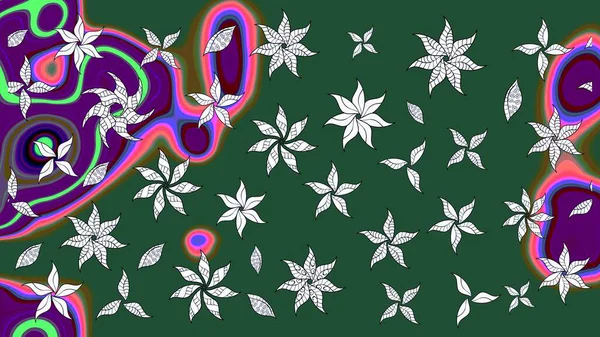 Yeşil renkli etnik çiçeklerle süslenmiş zarif bir eskiz şekli. Raster Çiçek İllüstrasyonu güzel tekstil..