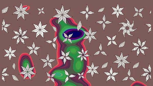 Raster illüstrasyonu. Çiçek desenli çizim. Kahverengi renkli çiçekler. Asya tekstil tarzında. Raster illüstrasyonu.