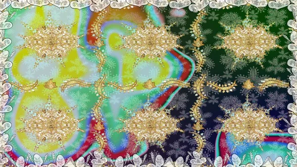 Tarafsız renklerde altın element. Doku arka planında altın duvar kâğıdı. Damask kusursuz yinelenen arkaplan. Barok tarzında altın çiçekli süs..