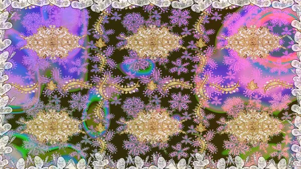 Süslü dekorasyon. Tarafsız renklerdeki altın desenler ve altın elementler. Lüks, kraliyet ve Viktorya dönemi konsepti. Raster klasik barok çiçeksiz altın desenli..