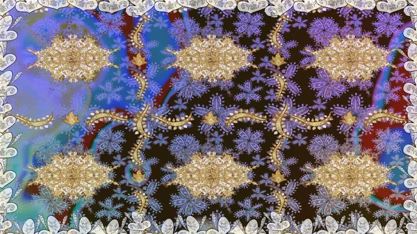 Süslü dekorasyon. Kahverengi renklerdeki altın desenli altın elementler. Raster klasik barok çiçeksiz altın desenli. Lüks, kraliyet ve Viktorya dönemi konsepti.