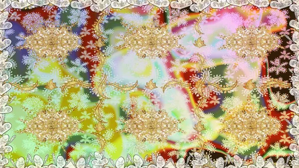 Raster illüstrasyonu. Tarafsız renklerde, altın elementlerle klasik, pürüzsüz desen.