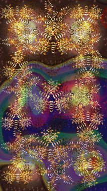 Raster resim. Renk arka plan üzerinde izole soyut kar taneleri ile düz tasarım. Raster kar taneleri arka plan. Snowflakes desen. Kar tanesi renkli desen.