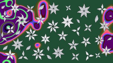 Yeşil renkli etnik çiçeklerle süslenmiş zarif bir eskiz şekli. Raster Çiçek İllüstrasyonu güzel tekstil..