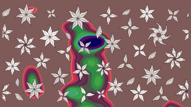 Raster illüstrasyonu. Çiçek desenli çizim. Kahverengi renkli çiçekler. Asya tekstil tarzında. Raster illüstrasyonu.