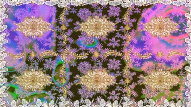 Süslü dekorasyon. Tarafsız renklerdeki altın desenler ve altın elementler. Lüks, kraliyet ve Viktorya dönemi konsepti. Raster klasik barok çiçeksiz altın desenli..