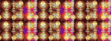 Kar tanelerinin soyut arkaplanlı Noel şablonu. Noel ve yeni yıl moda baskıları için tatil tasarımı. Raster illüstrasyonu. Kahverengi, nötr ve sarı renkler.