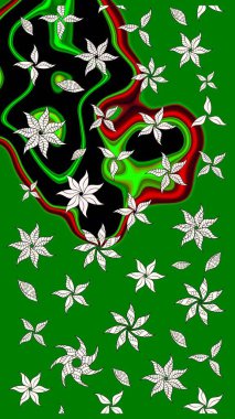 Çiçek duvar kağıdı. Raster illüstrasyonu. Çizim kalıbı. Yeşil renklerde. Renkli süs kenarı. Hint süsü..