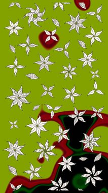 Raster deseni. Bahar çiçekleri dallı desen, yeşil renkler çiçekli siluet.