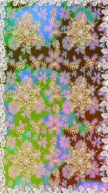 Raster altın tekstil baskısı. Altın elementlerle nötr renklerde altın desen. İslam tasarımı. Kusursuz desenli oryantal süs. Çiçek karoları.