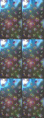 Raster illüstrasyonundaki çiçek desenli çizim. Güzel kumaş deseni. Raster illüstrasyonu. Gri ve mavi renklerde.