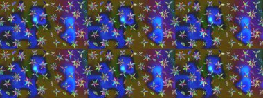 Mavi ve yeşil renkli çiçekler. Raster illüstrasyonu. El çizimi çiçekli soyut çizim deseni.