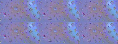 Elle boyanmış suluboya resim çizimleri, çiçekler ve bitkiler. Mor ve mavi renkte çiçekler.