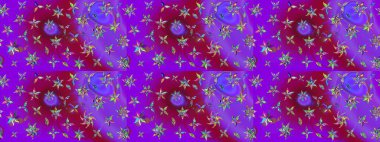 Raster illüstrasyonu. Egzotik çiçekler, mor ve mor renkler üzerine botanik, parlak klasik doğa. Klasik tropikal doğal elementlerin suluboya seti.