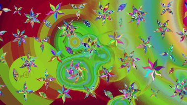 Çiçekli el çizimi çizimi deseni. Modern gelişim yeşil ve kırmızı raster arka plan duvar kâğıdı illüstrasyon klasik çizgili iz sürme desenli çiçekler, çiçekli süsler.