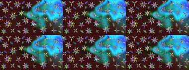 Soyut etnik raster çizim kalıbı. Arkaplan dokusu, duvar kağıdı, kahverengi ve mavi renkli çiçek teması. Kabile sanatı boho baskısı, klasik çiçek arkaplanı.