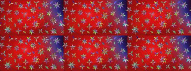 Raster çiçek desenleri çiziyor. Vadinin çiçekleri kırmızı ve mor renklerde.