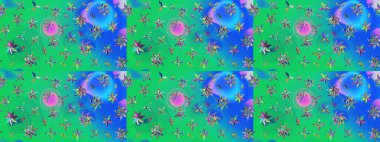 Çiçekli eskiz çizimi. Renkli Yaz Temalı eskiz kalıbı. Yeşil ve mavi renkte çiçekler. Düz Çiçek Elementleri Tasarımı.