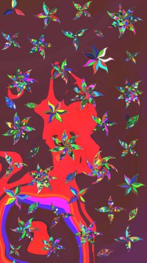 Tekrar eden çiçek arkaplanı, zarif kahverengi ve kırmızı çiçek duvar kağıdı. Kahverengi ve kırmızı renkler üzerine çiçek desenli çizimler, el yapımı papatyalar, papatyalar..