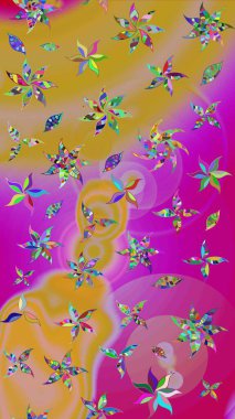 Sevimli çiçek raster deseni. Renkli Bahar Teması eskiz kalıbı. Sarı ve morumsu renkte çiçekler. Düz Çiçek Elementleri Tasarımı.