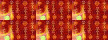 Çiçek desenli çizim. Raster illüstrasyonu. Raster illüstrasyonu. Asya tekstil tarzında. Kırmızı, turuncu ve sarı renkte çiçekler.