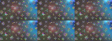 Çiçekler. Soyut etnik raster çizim kalıbı. Vadinin çiçekleri gri ve mavi renklerde.