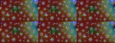 Düz Çiçek Elementleri Tasarımı. Raster Modaya uygun kumaş deseni. Renkli Bahar Teması eskiz kalıbı. Kahverengi ve kırmızı renkli şirin çiçek deseni.