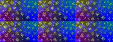 Raster illüstrasyonu. Klasik çiçek tasarımı elementleri. Mavi ve mor kıvırcık çiçekler mavi ve mor renkte.