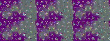 Suluboya çiçekli çiçek deseni. Mor ve nötr renklerde Asya tekstili. Raster illüstrasyonu.