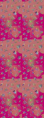 Raster illüstrasyonu. Renkli çizim kalıbı. Çiçek arkaplan. Pembe ve mor renkli şirin tekstil. Çiçek duvar kağıdı.