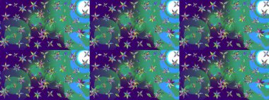 Raster illüstrasyonundaki çiçek desenli çizim. Mavi ve yeşil renkte çiçekler.