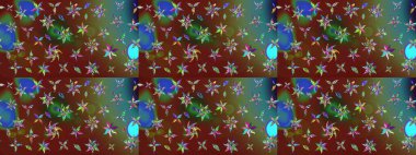 Çiçek desenli eskiz. Kahverengi ve yeşil renkli çiçekler. Tişört baskısı için çiçek boyama rasteriName.