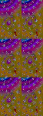 Eski usul. Renkli desenli eskiz deseni, kahverengi ve mor çiçekler ve dekoratif elementler. Eskiz geçmişi. Raster illüstrasyonu. Kumaş, tekstil ve duvar kağıdı baskısı için..