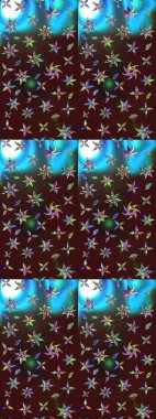 Küçük çiçekteki sevimli çiçek deseni. Kahverengi ve mavi renkte çiçekler.