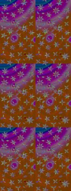 Kahverengi ve mor renkli etnik çiçekli zarif eskiz deseni. Asya Tekstil 'inde Raster Çiçek İllüstrasyonu.