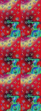 Çiçekler kırmızı ve yeşil renklerde. Raster illüstrasyonunda çiçek deseni çizimi.