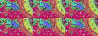 Yeşil ve pembe renkli çiçekler. Düz Çiçek Elementleri Tasarımı. Sevimli çiçek raster deseni. Renkli Bahar Teması çizim şablonu.