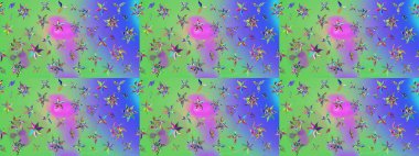 Raster Modaya uygun kumaş deseni. Renkli Bahar Teması eskiz kalıbı. Yeşil ve mor renkli şirin çiçek desenleri. Düz Çiçek Elementleri Tasarımı.