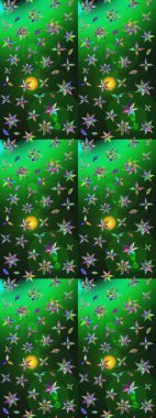 Yeşil ve gri renkli çiçekler. Küçük çiçekte sevimli çiçek deseni var..