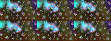 Düz Çiçek Elementleri Tasarımı. Raster Modaya uygun kumaş deseni. Kahverengi ve yeşil renkli şirin çiçek desenleri. Renkli Bahar Teması çizim şablonu.