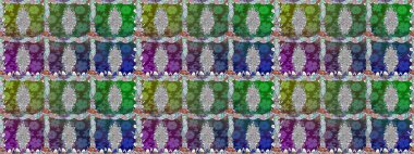 Raster illüstrasyonunda kusursuz çiçek deseni. Suluboya tarzında yeşil renkte çiçekler.