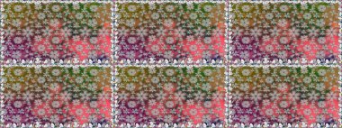 Güzel, parlak, pürüzsüz kumaş, tuval. Kıvırcık, parlak örgü. Çiçek çelengi. Eski moda arka plan. Şablon, pürüzsüz, çiçekli kenar. Raster illüstrasyonu.