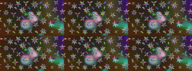 Raster Floral Illustration, Asyalı tekstil. Kahverengi ve yeşil renkli etnik çiçeklerle zarif bir eskiz deseni..