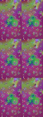 Çiçek tasarımı için inanılmaz bir kolaj cenneti tarzı. Çiçekli zambakların eskiz geçmişi. Parlak çiçekli kolaj çiçekleri mor ve yeşil.